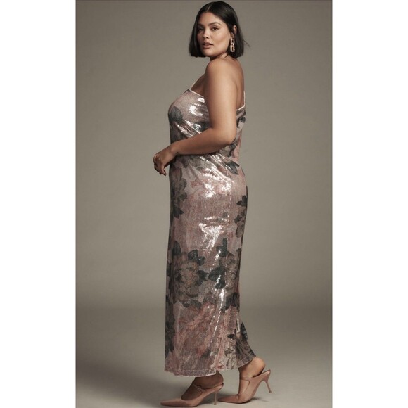 Anthropologie Porridge Maxi Dress Pink Sequin One Shoulder Preppy Size 2X NWT - Picture 1 of 12